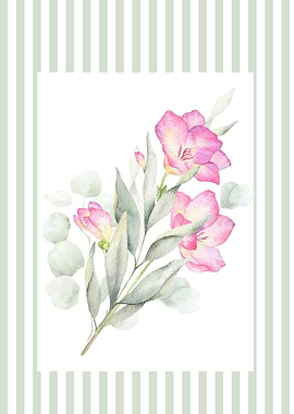Watercolor Floral Arrangement with Green Stripes