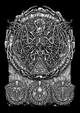 Evolution Occult Ritual - Macabre Skeleton and Insect Art