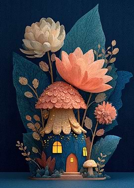 Enchanted Mushroom House with Flowers