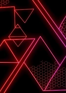 Futuristic Neon Geometric Shapes on Dark Abstract Tech Background