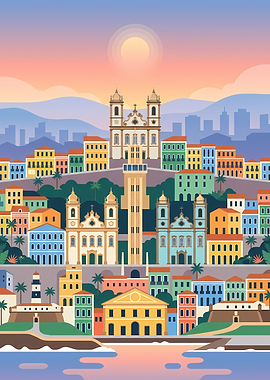 Colorful Cityscape at Sunset