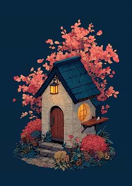 Enchanting Cottage with Cherry Blossoms