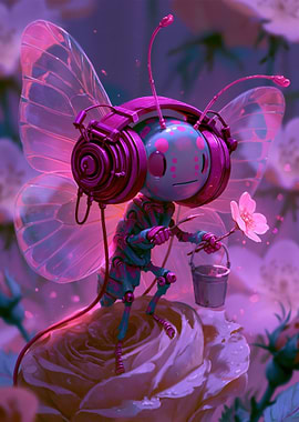 Cute Robot Butterfly with Headphones
