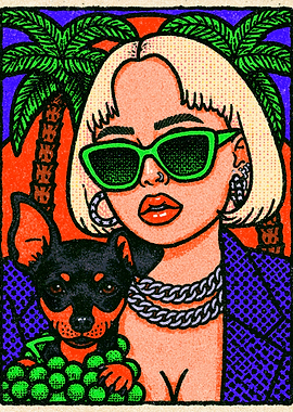 Woman with Dog and Grapes