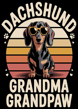Dachshund Grandma Grandpaw Retro Sunset