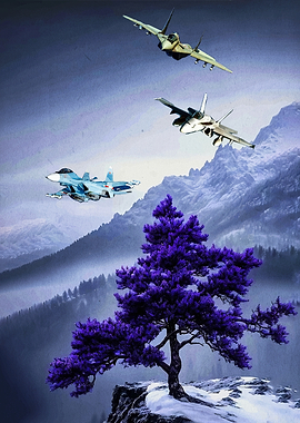Fighter Jets Over Snowy Mountains