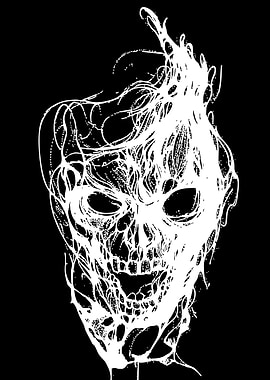 Abstract Skull with Fiery Hair