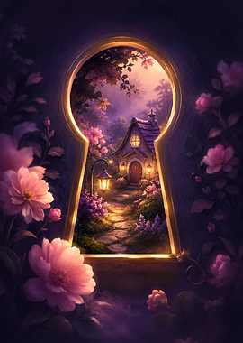 Enchanted Keyhole View of a Fairy Tale Cottage