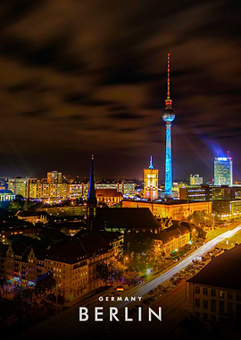 Berlin cityscape at night