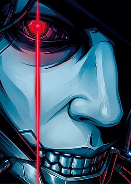 Close-up of a menacing cyborg eye