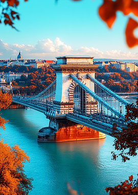 Chain Bridge over Danube River in Budapest