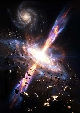 Black Hole with Galactic Jet and Asteroids