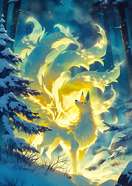 Nine-Tailed Fox in Snowy Forest