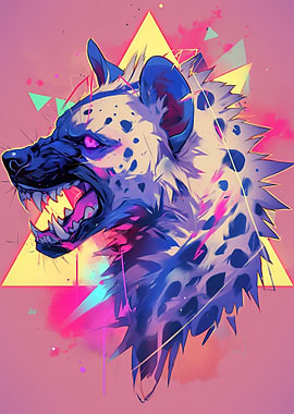 Aggressive Hyena with Geometric Background