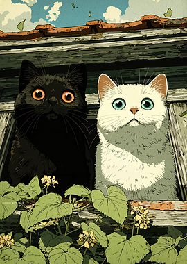 Two cats looking out a window