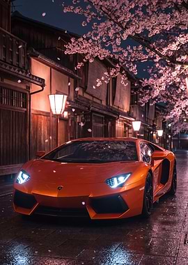 Lamborghini Aventador in Cherry Blossom Alley