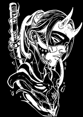 Cyberpunk Oni Warrior with Katana