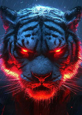 Fierce Tiger with Glowing Red Eyes