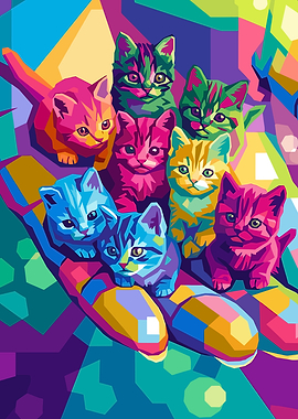 Colorful Kittens in Pop Art Style