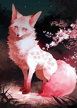 Enchanting Fox with Cherry Blossoms