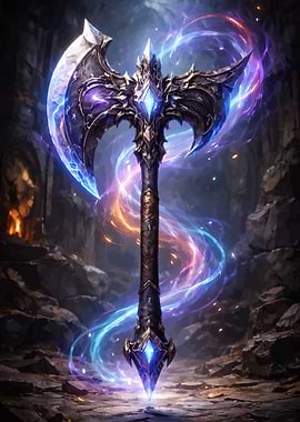 Fantasy Battle Axe with Magical Aura