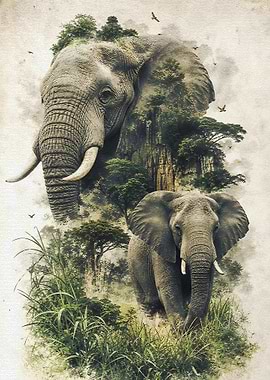Elephants in a Lush Forest Landscape