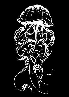 Jellyfish Illustration on Black Background
