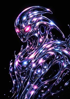 Alien creature with metallic liquid body
