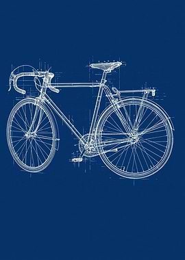Bicycle Blueprint on Blue Background