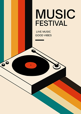 Retro Music Festival Poster – Minimalist Vinyl Record Wall Art