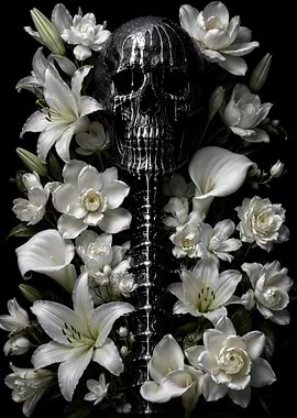 Skull and White Flowers