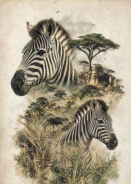 Zebras in African Landscape