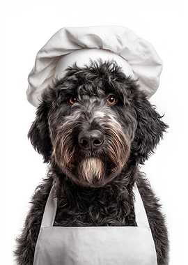 Chef Bouvier des Flandres Dog Wearing a Chef Hat and Apron