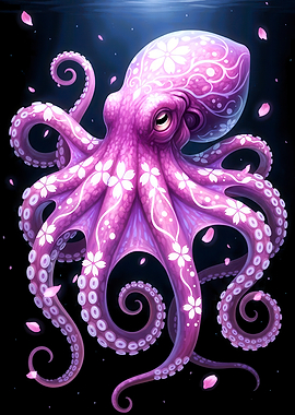Pink Octopus with Cherry Blossoms