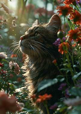 Cat in a Field of Flowers
