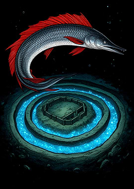 Mythical Sea Creature Over Ancient Ruins