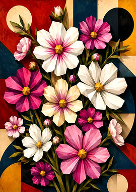 Cosmos Flower Geometric Floral Arrangement