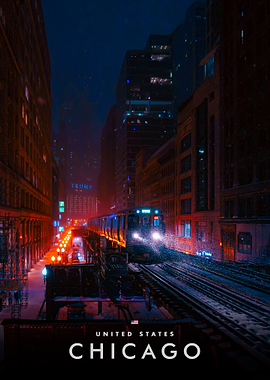 Chicago Train at Night