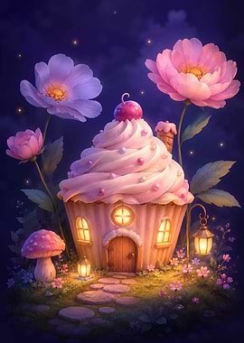 Enchanted Cupcake House at Night