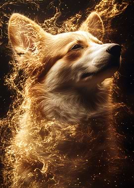 Golden Corgi in Cosmic Swirls
