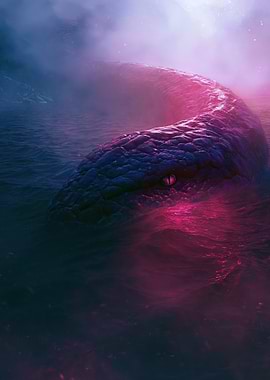 Mythical Sea Serpent Emerging from Water