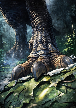 Dinosaur Foot Crushing Forest Debris