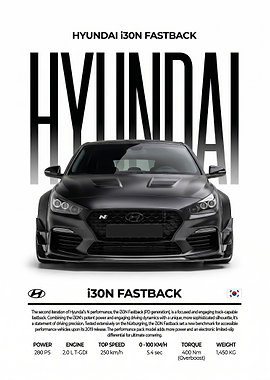 A striking black Hyundai i30N Fastback poster