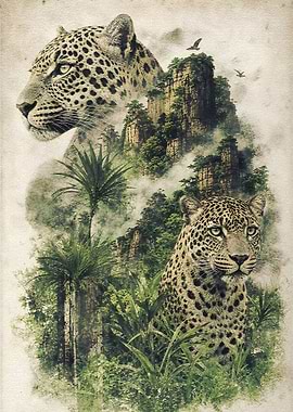 Leopards in a Misty Mountain Jungle