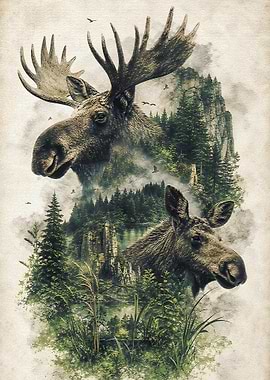 Majestic Moose in Misty Forest Landscape