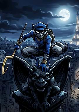 Sly Cooper on a Gargoyle in Paris