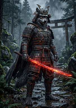 Wolf Samurai with Glowing Katana