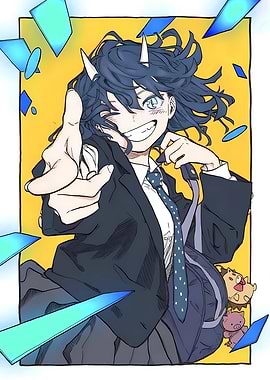 Anime Girl in School Uniform with Horns