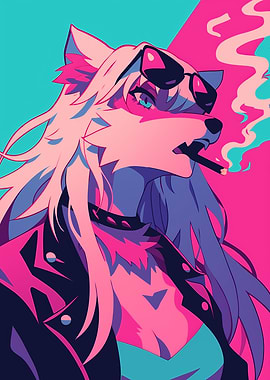 Cool Wolf Character Smoking