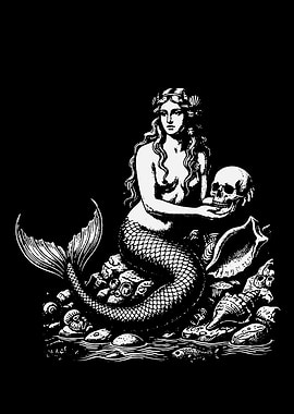 Mermaid Holding a Skull